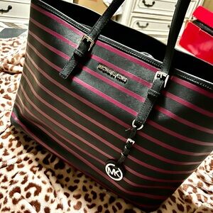 Michael Kors Black and Pink Striped Women's Bag